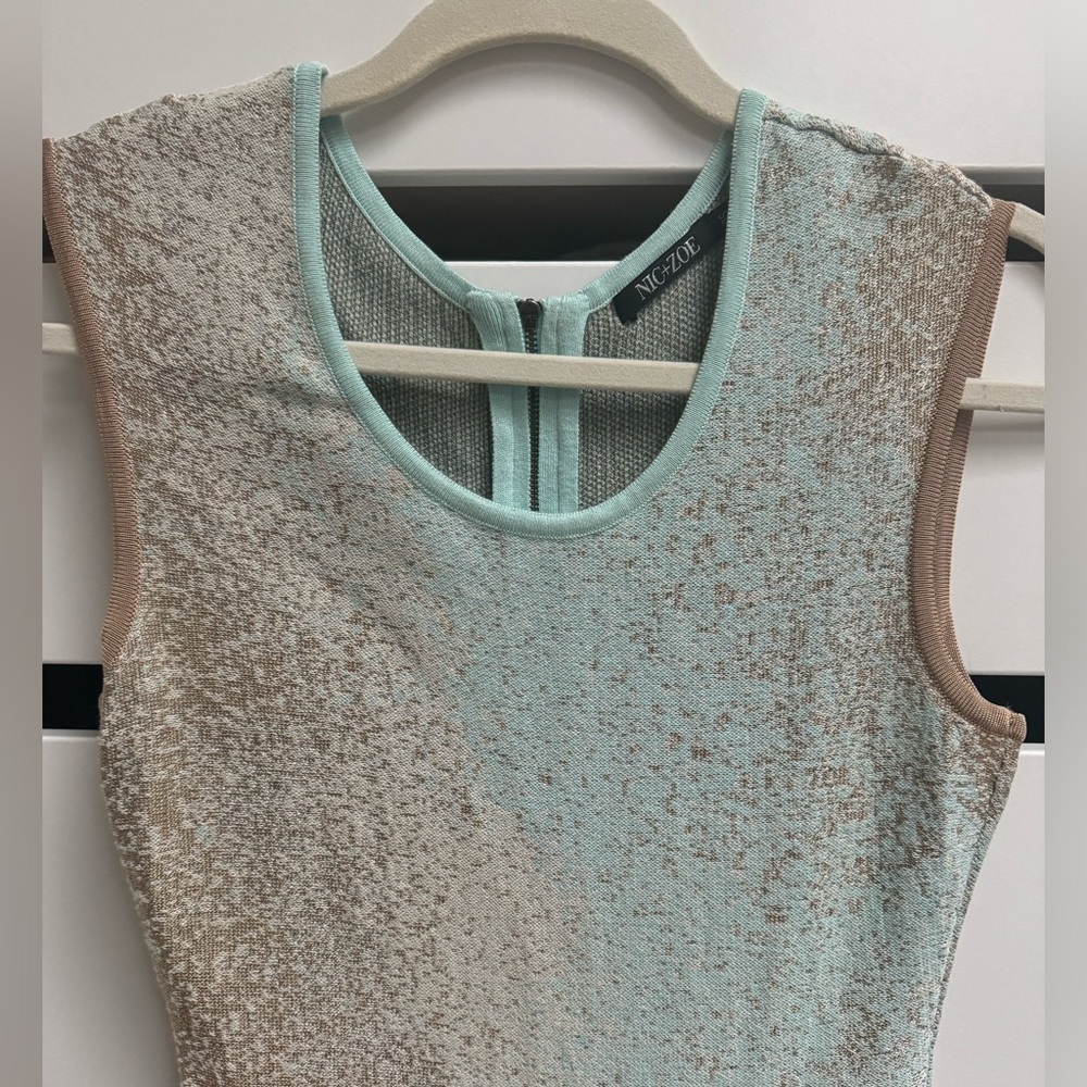 NIC + ZOE Sleeveless Knit Twirl Dress Champagne Turquoise Size PS - Picture 2 of 5